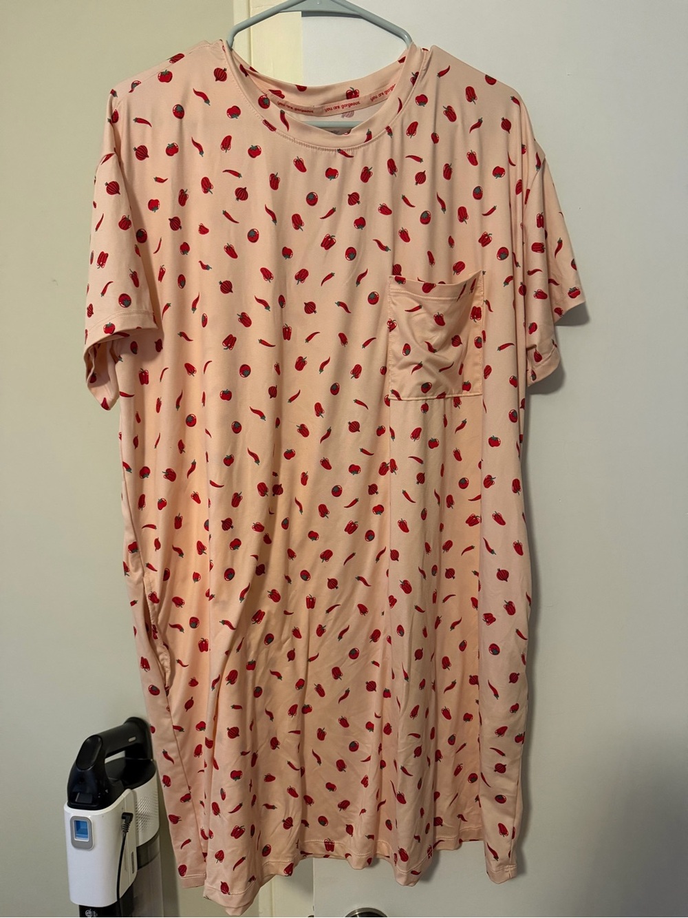 Womenβs Pink Strawberry-Print Pocket Nightshirt